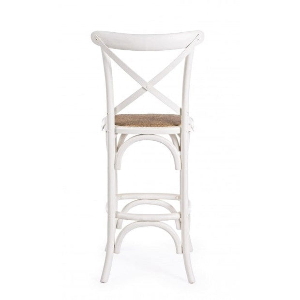Bizzotto Sgabello da bar in legno e rattan Cross Bianco