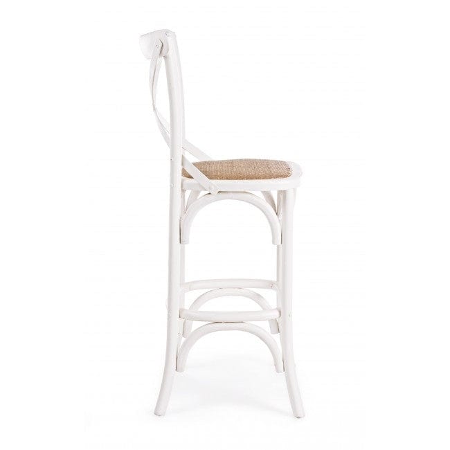 Bizzotto Sgabello da bar in legno e rattan Cross Bianco