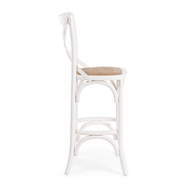 Bizzotto Sgabello da bar in legno e rattan Cross Bianco