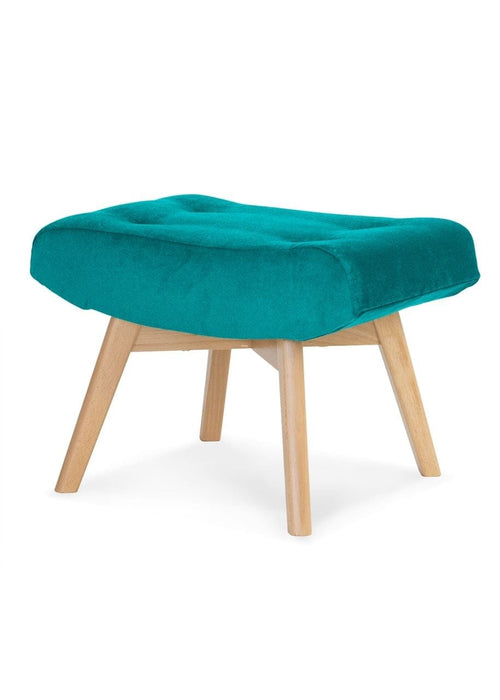 Sgabello imbottito con tessuto e gambe in legno, Angel Turquoise / Beech, l61xL42xH45 cm