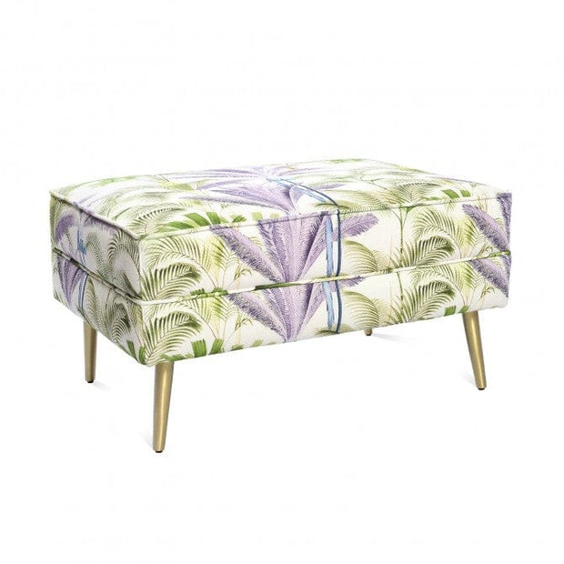 Sgabello imbottito in tessuto con gambe in metallo Palmeras Verde / Viola, l72xL38xH51 cm (1)
