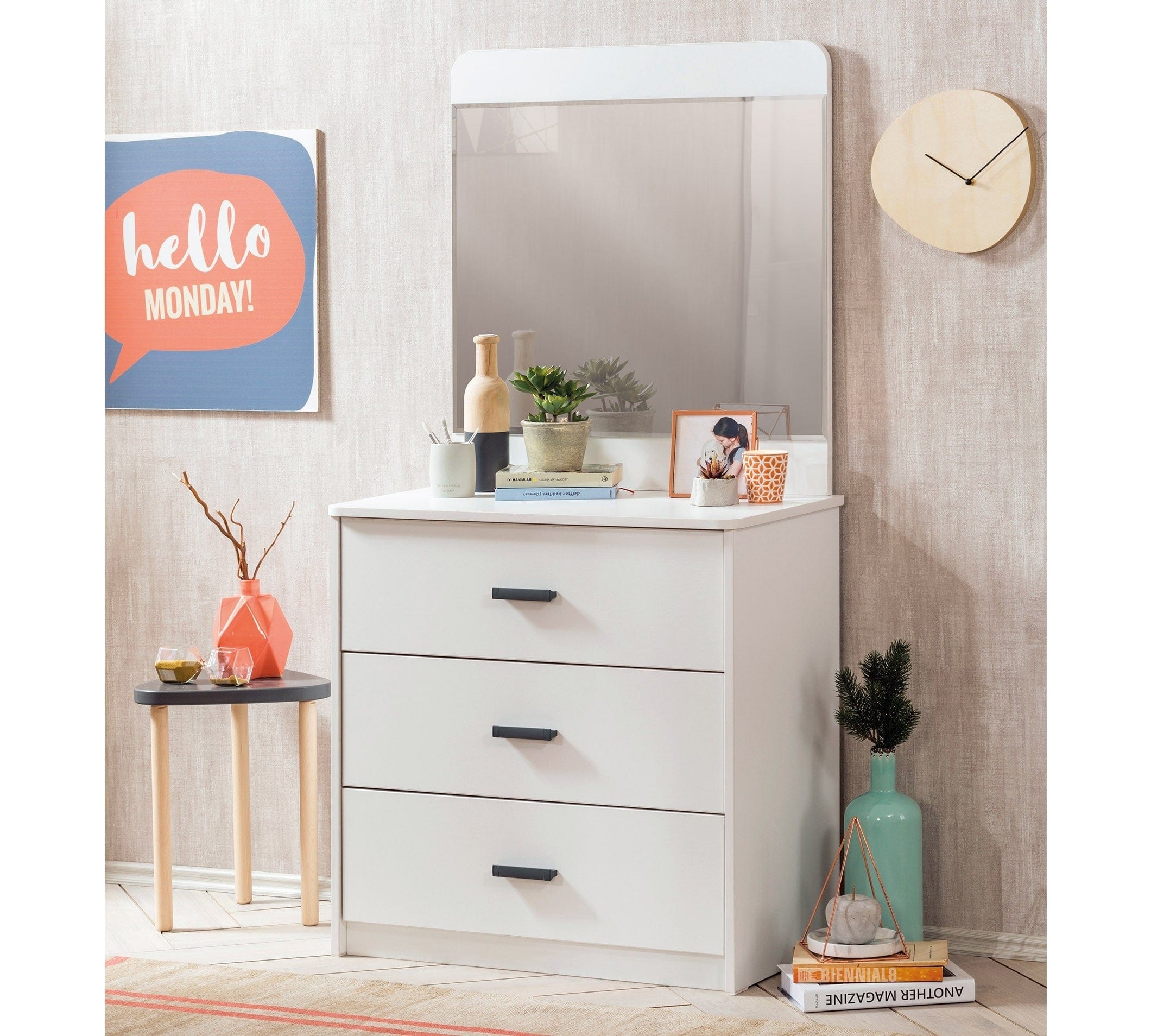 Specchio decorativo per giovani in paglia Bianco, l71xL3xH75 cm (1)