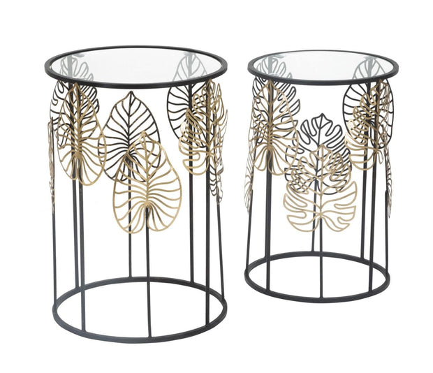 Tavolinetti Foglie Glam Coppia cm Ø 38x55-33x50 (3)