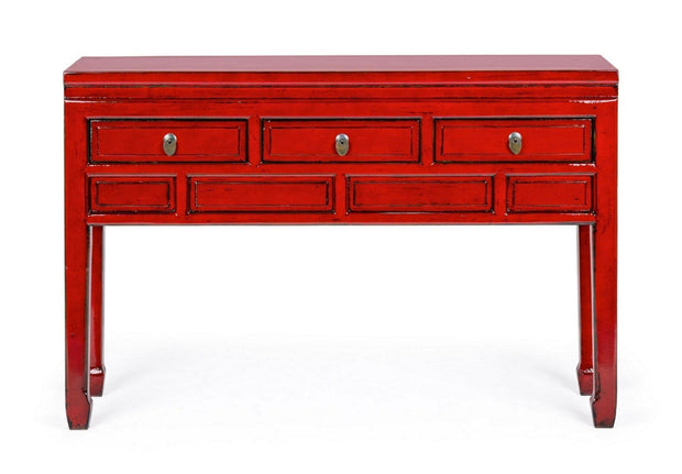 Tavolino consolle con 3 cassetti Jinan Rosso (1)