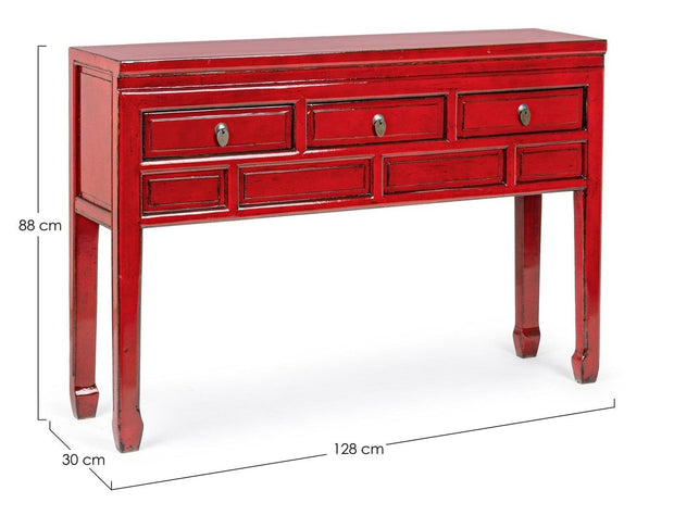 Tavolino consolle con 3 cassetti Jinan Rosso (7)