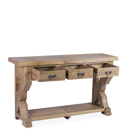 Tavolino consolle con 3 cassetti Teak Anne Grande Naturale (1)
