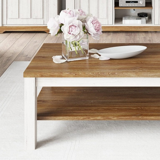 Tavolino Country 41 Bianco / Rovere, L110xL60xH45 cm (2)