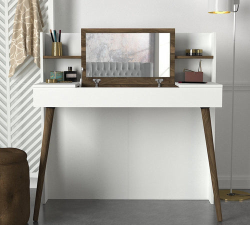Tavolino da toeletta con specchio Retro Bianco (1)