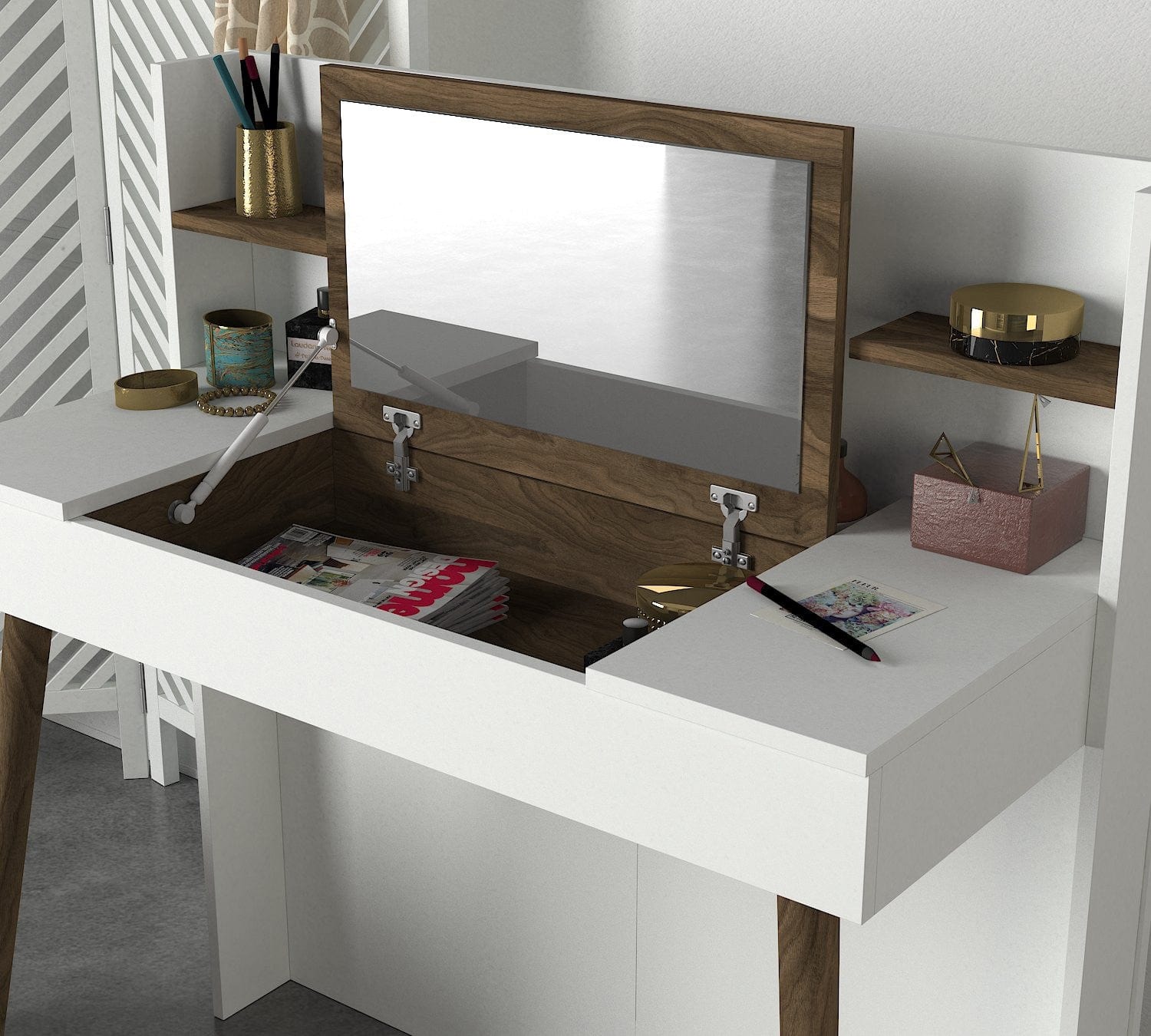 Tavolino da toeletta con specchio Retro Bianco (4)