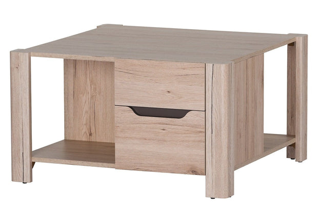 Tavolino in paglia con 2 cassetti Desjo 41 Oak San Remo, L80xL80xH46 cm