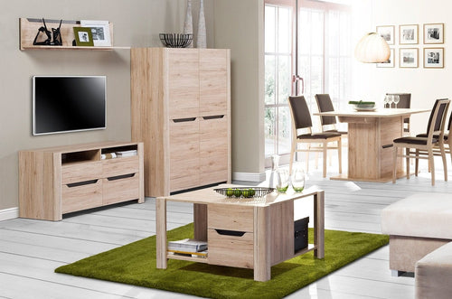 Tavolino in paglia con 2 cassetti Desjo 41 Oak San Remo, L80xL80xH46 cm (1)