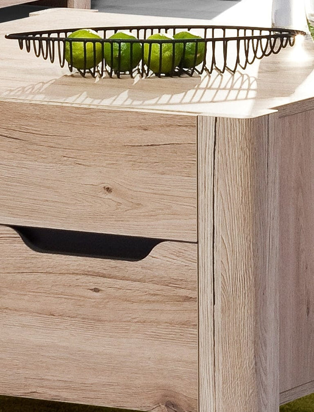 Tavolino in paglia con 2 cassetti Desjo 41 Oak San Remo, L80xL80xH46 cm (3)