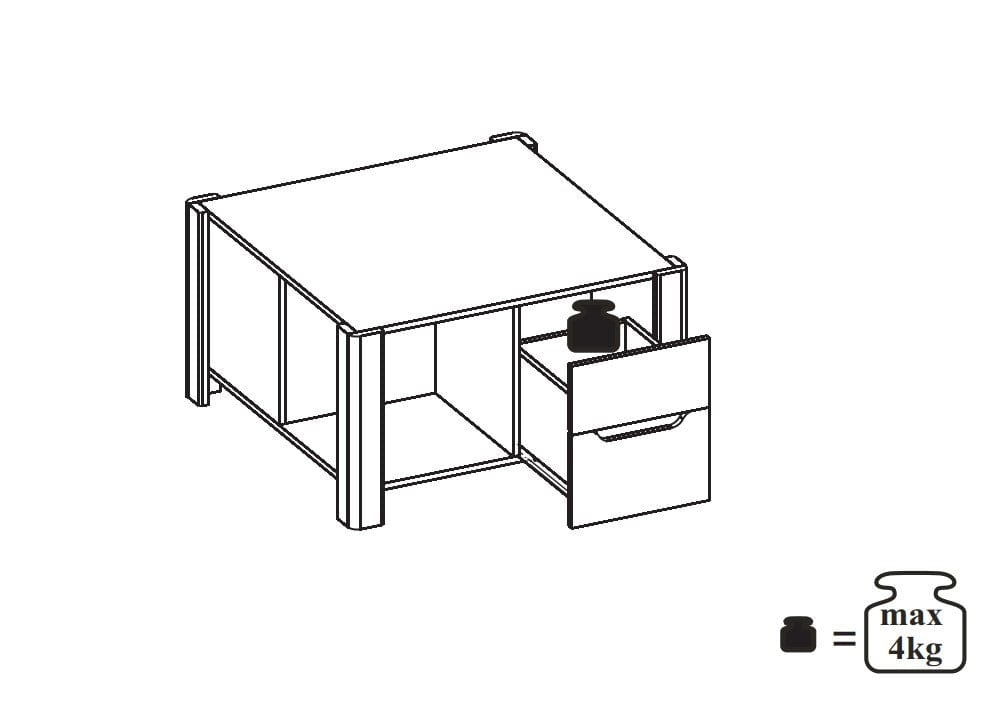 Tavolino in paglia con 2 cassetti Desjo 41 Oak San Remo, L80xL80xH46 cm (4)