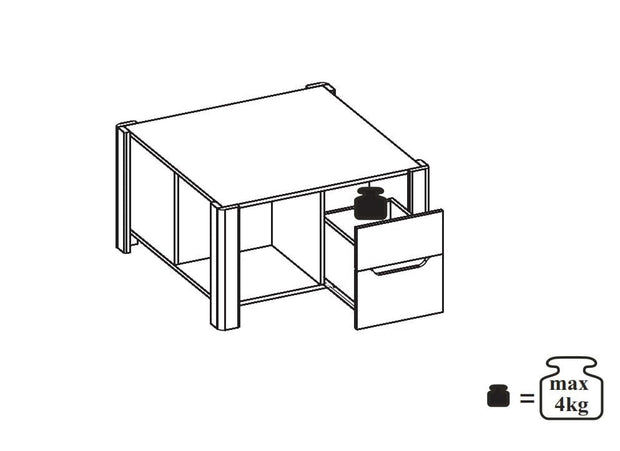 Tavolino in paglia con 2 cassetti Desjo 41 Oak San Remo, L80xL80xH46 cm (4)