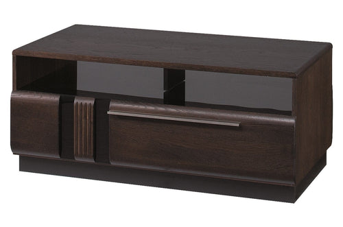 Tavolino in paglia, impiallacciato e legno, con 1 cassetto Porti 41 Oak Choco, L110xL60xH47 cm