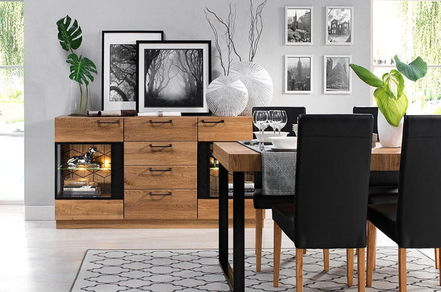 Tavolo allungabile in legno, impiallacciato e metallo Mosaic 40 Oak / Black, L160-220xl90xH78 cm (2)