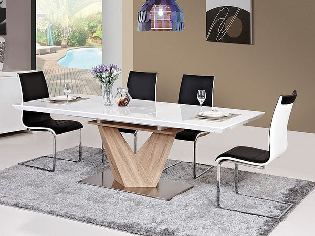 Signal Tavolo allungabile in MDF e metallo, Alric White / Oak Sonoma, L160-220xl90xH75 cm