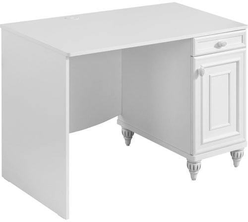 Tavolo da scrivania, 1 cassetto e 1 anta, per bambini e ragazzi, Romantica White, L106xL62xH75 cm