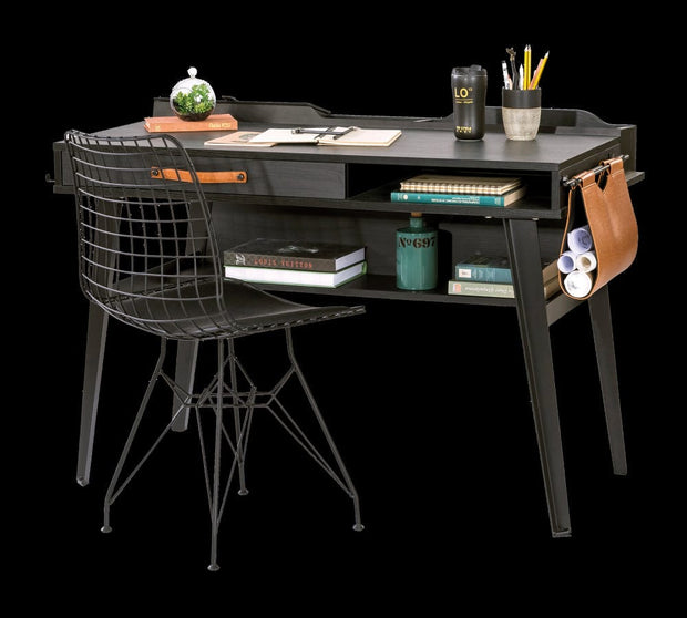 Tavolo da scrivania giovanile in legno e metallo, Dark Metal Black / Graphite, L114xL62xH80 cm