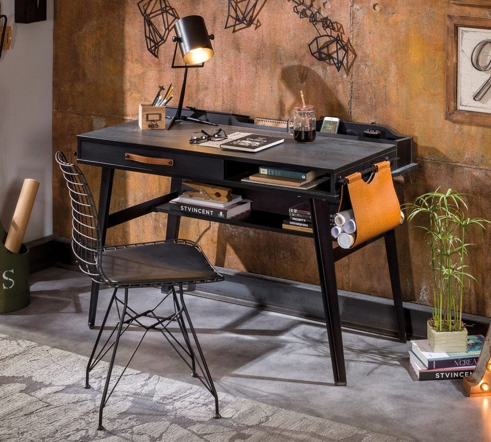 Tavolo da scrivania giovanile in legno e metallo, Dark Metal Black / Graphite, L114xL62xH80 cm (3)