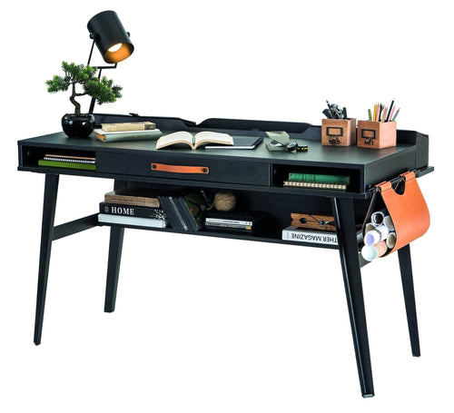 Tavolo da scrivania giovanile in legno e metallo, Dark Metal Black / Graphite, L134xL62xH80 cm (1)