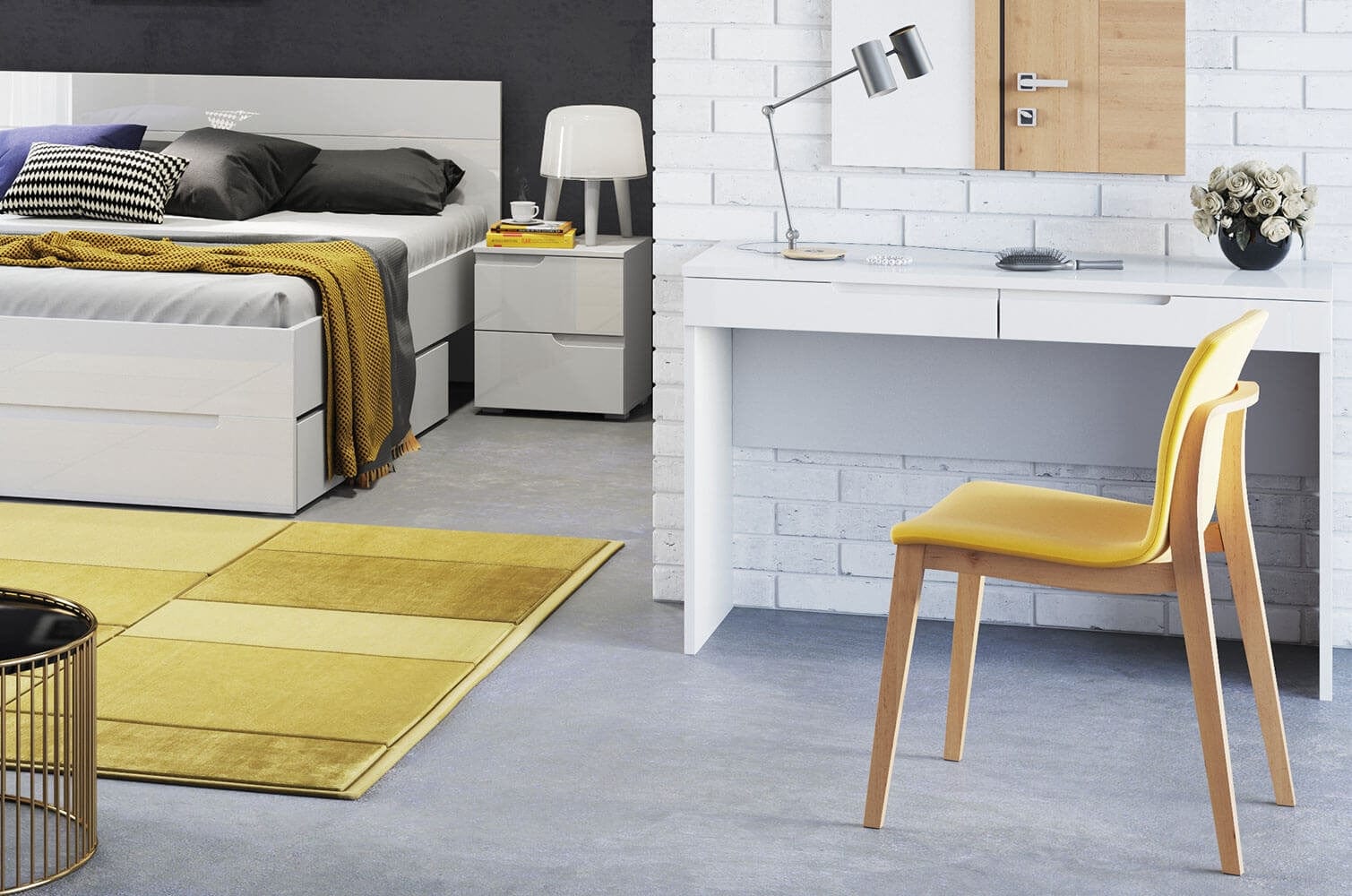 Tavolo da toilette in MDF e pallet con 2 cassetti Gabrielle 31 Bianco, L120xL45xH76 cm (4)
