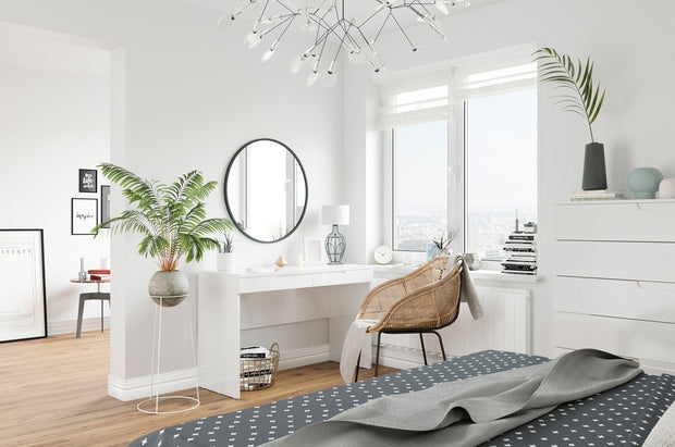 Tavolo da toilette in MDF e pallet con 2 cassetti Gabrielle 31 Bianco, L120xL45xH76 cm (5)