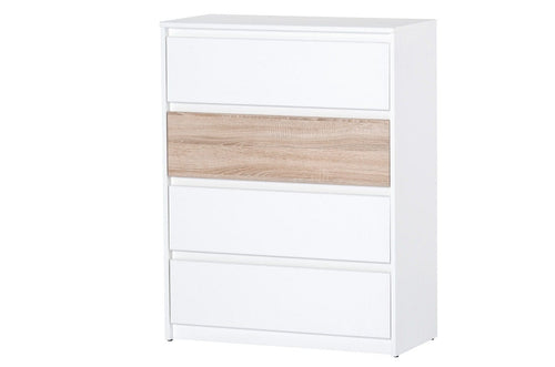 Venetia 07 Bianco / Rovere Sonoma Armadio in legno a 4 cassetti, L80xL38xH104 cm