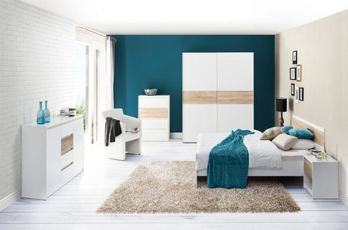 Venetia 07 Bianco / Rovere Sonoma Armadio in legno a 4 cassetti, L80xL38xH104 cm (1)