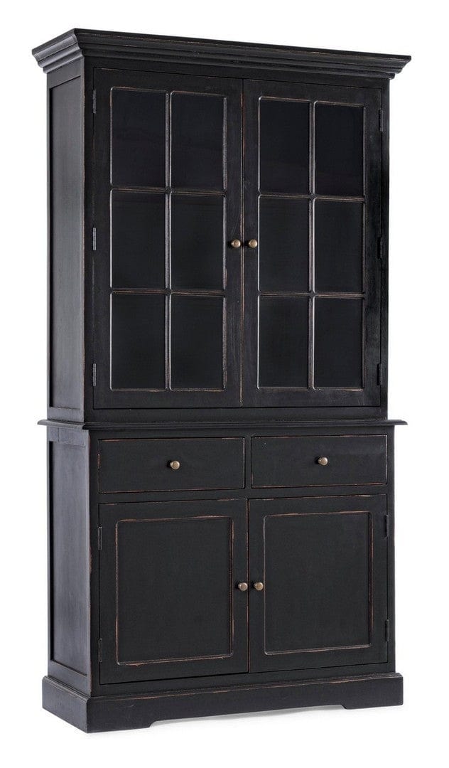 Bizzotto Vitrina din lemn de mango, cu 2 sertare si 4 usi Jefferson Negru Antichizat, l111,4xA42,5xH203 cm