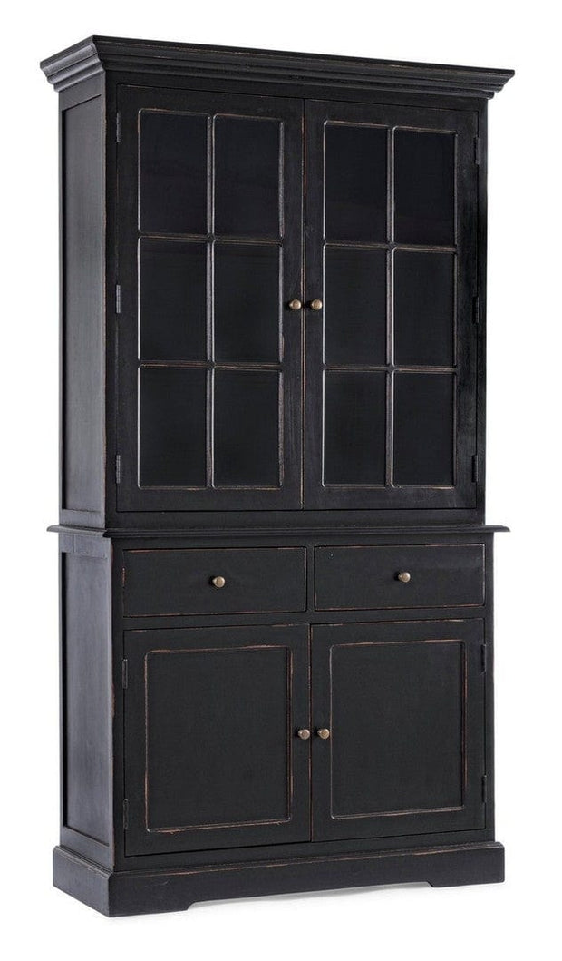 Bizzotto Vitrina din lemn de mango, cu 2 sertare si 4 usi Jefferson Negru Antichizat, l111,4xA42,5xH203 cm